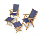 Teak Recliner and Footstool Pair - Navy