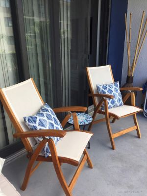 Teak Recliner Cream Sling- Goldenteak Customer Photo