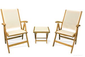 Teak Recliner Cream Pair with Cream Footstool End Table