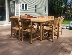 60 in Square Teak Table with 8 Chairs - Patio Set Customer Install Photo Goldenteak