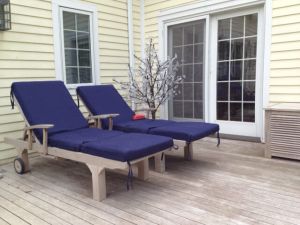 Teak Chaise Sun Lounger with arms, teak cushion box - customer photo