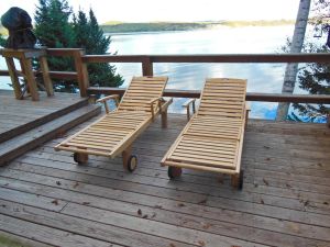 Teak Chaise Sunlounger with arms at lake in Maine- customer photo