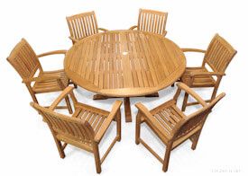 Teak Patio Dining Set Round Table 6 Millbrook Chairs