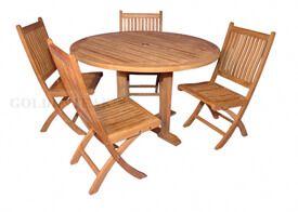 Teak Outdoor Dining Set Padua 48 in round Table, 4 Rockport Side Chairs