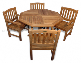 You can use this teak octagonal table for dining under the stars or playing cards in the family room.